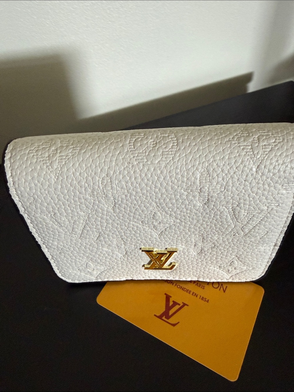 Louis Vuitton White Monogram Envelope Clutch Wallet with Gold LV logo
